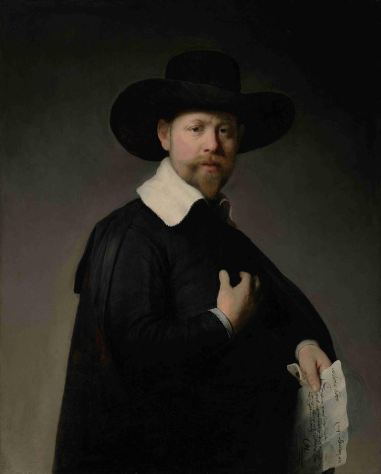 Portrait of Marten Looten,Rembrandt van Rijn,Oil Painting,Oil Painting, 1boy, solo, male focus, hat