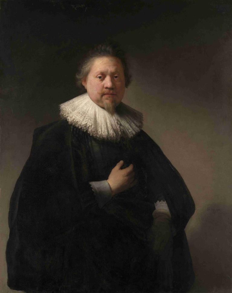 Portrait of a Man,Rembrandt van Rijn,Oil Painting,Oil Painting, solo, 1boy, male focus, facial hair