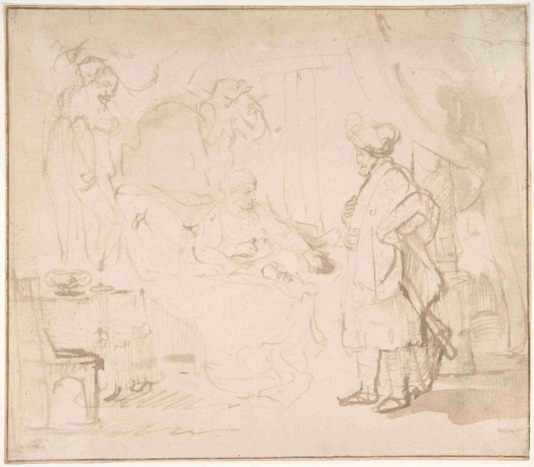 Potiphar's Wife Accusing Joseph Before her Husband,Rembrandt van Rijn,Copperplate Etching,Copperplate Etching