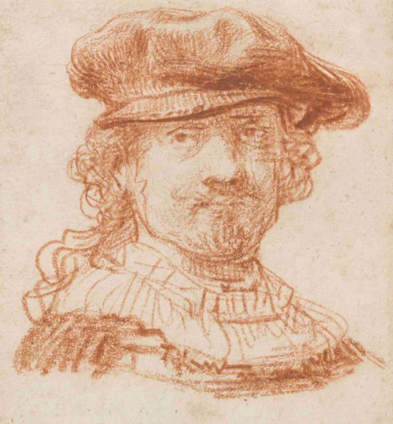 Rembrandt Self-Portrait,Autoportrait de Rembrandt,Rembrandt van Rijn,Croquis,Croquis, solo, chapeau