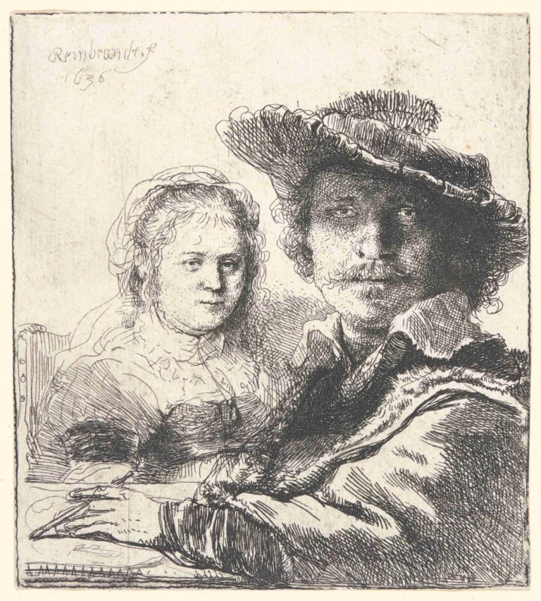 Rembrandt and His Wife Saskia,Rembrandt et sa femme Saskia,Rembrandt van Rijn,Gravure sur cuivre