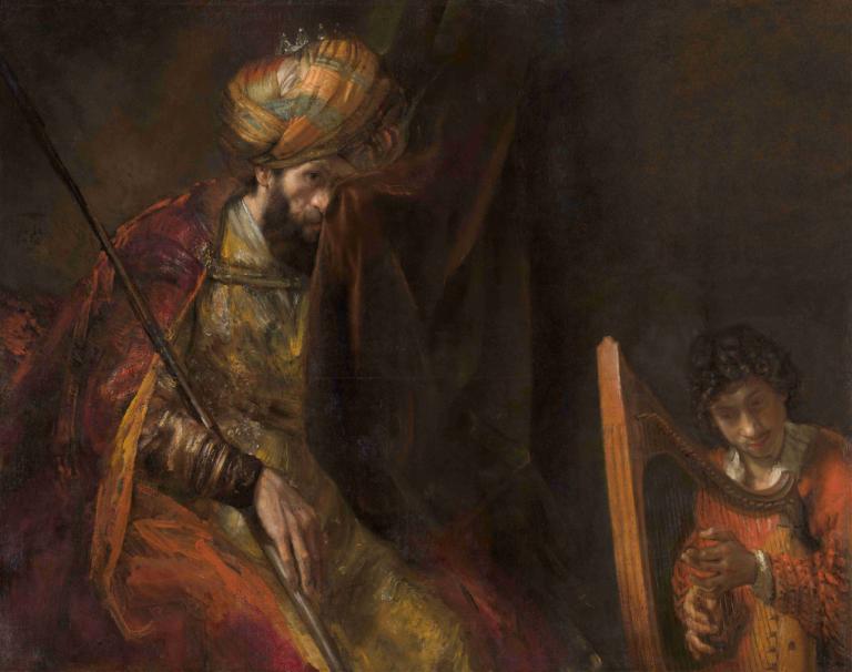 Saul and David,Saul og David,Rembrandt van Rijn,Oliemaleri,Oliemaleri, kunstparodi, bedrift, 1 pige