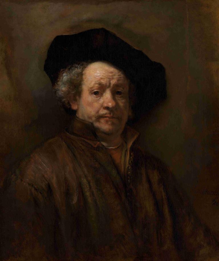 Self-Portrait,Selvportræt,Rembrandt van Rijn,Oliemaleri,Oliemaleri, solo, gammel, gammel dame, 1 dreng