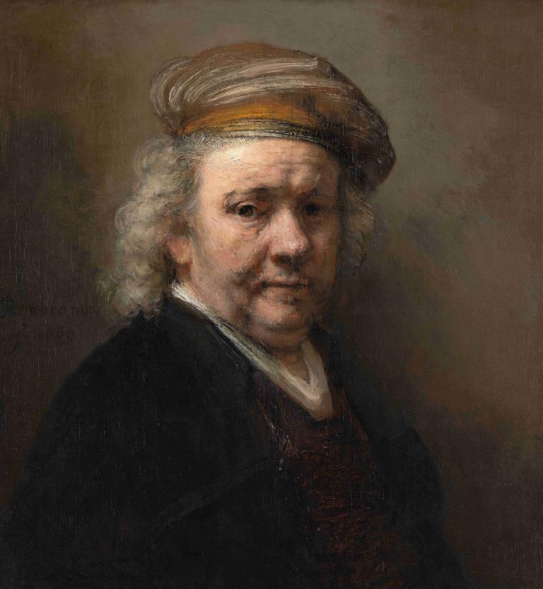 Self-Portrait,Selvportræt,Rembrandt van Rijn,Oliemaleri,Oliemaleri, solo, hat, mandligt fokus, 1 dreng