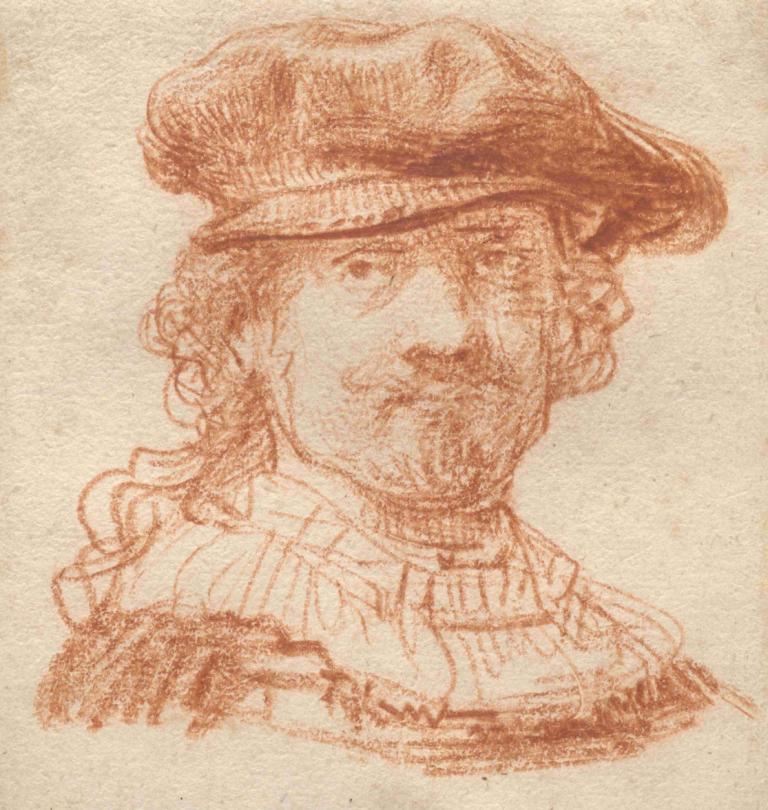 Self-Portrait,Omakuva,Rembrandt van Rijn,Luonnos,Luonnos, yksin, 1 poika, hattu, miehen keskittyminen