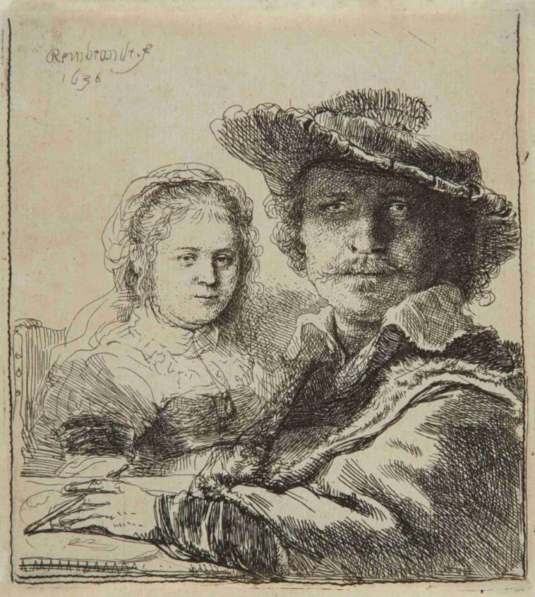 Self-portrait with Saskia,Autoportrait avec Saskia,Rembrandt van Rijn,Gravure sur cuivre,Gravure sur cuivre