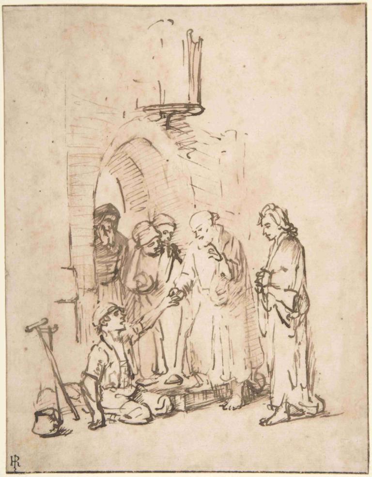 St. Peter and St John Healing the Paralytic,Svatý Petr a svatý Jan Uzdravení ochrnutého,Rembrandt van Rijn