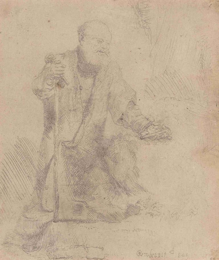 St. Peter in penitence,Svatý Petr v pokání,Rembrandt van Rijn,Náčrt,Náčrt, 1 kluk, černobílý, mužské zaměření