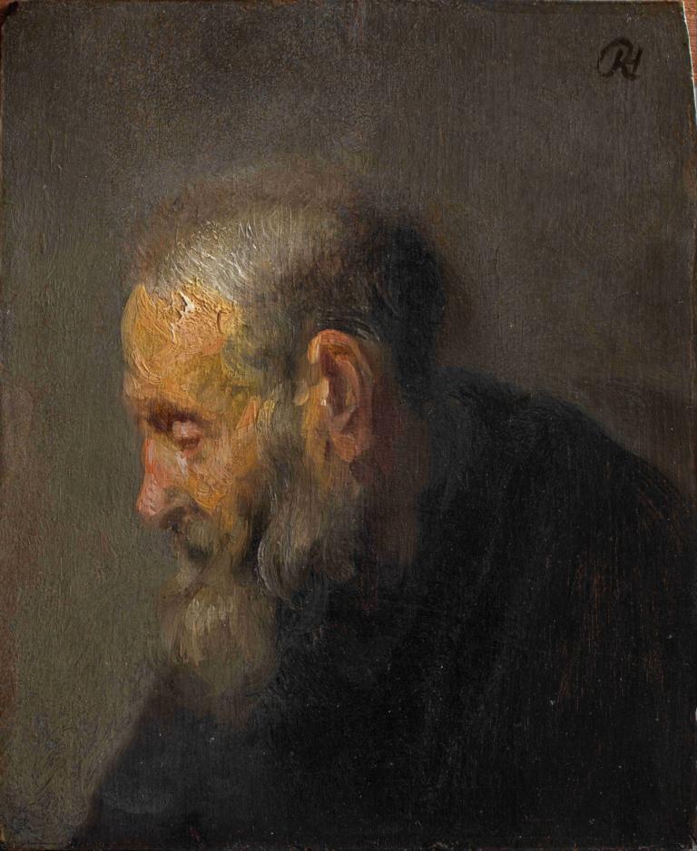 Study of an Old Man in Profile,Studie starého muže v profilu,Rembrandt van Rijn,Olejomalba,Olejomalba, 1 kluk