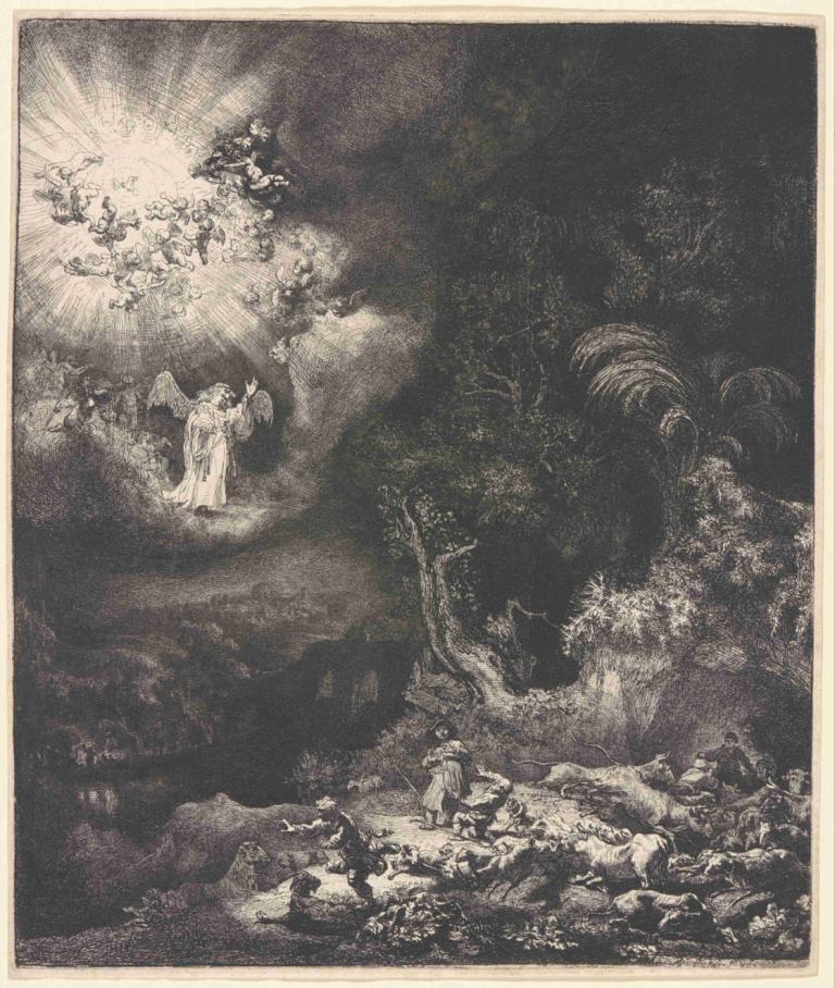 The Angel Appearing to the Shepherds,De engel verschijnt aan de herders,Rembrandt van Rijn,Koperplaatetsing