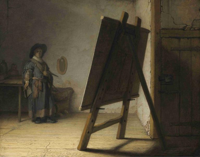 The Artist In His Studio,De kunstenaar in zijn atelier,Rembrandt van Rijn,Olieverf,Olieverf, solo, 1 jongen