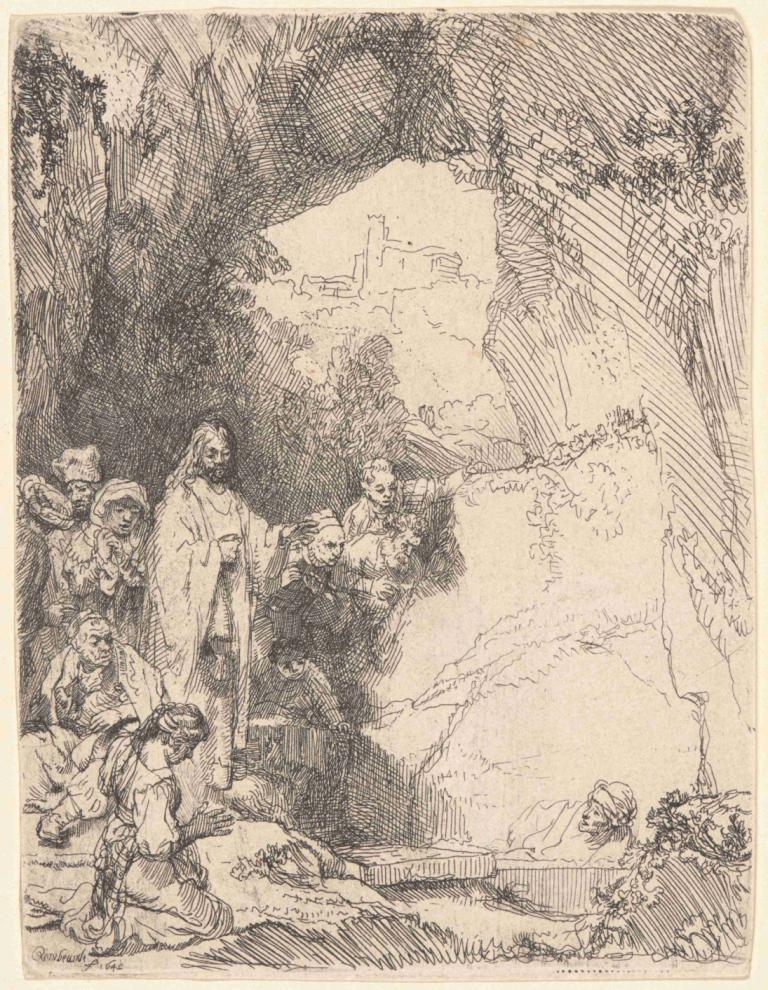 The Raising of Lazarus,Vzkříšení Lazara,Rembrandt van Rijn,Mědirytinový lept,Mědirytinový lept, černobílý