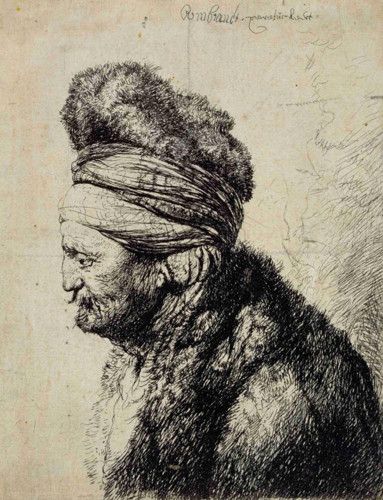 The Second Oriental Head,Det andra orientaliska huvudet,Rembrandt van Rijn,Kopparplåt Etsning