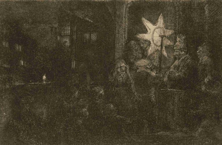 The Star of the Kings; a night piece,Kraljeva zvezda; nočni del,Rembrandt van Rijn,Bakrorez Jedkanica