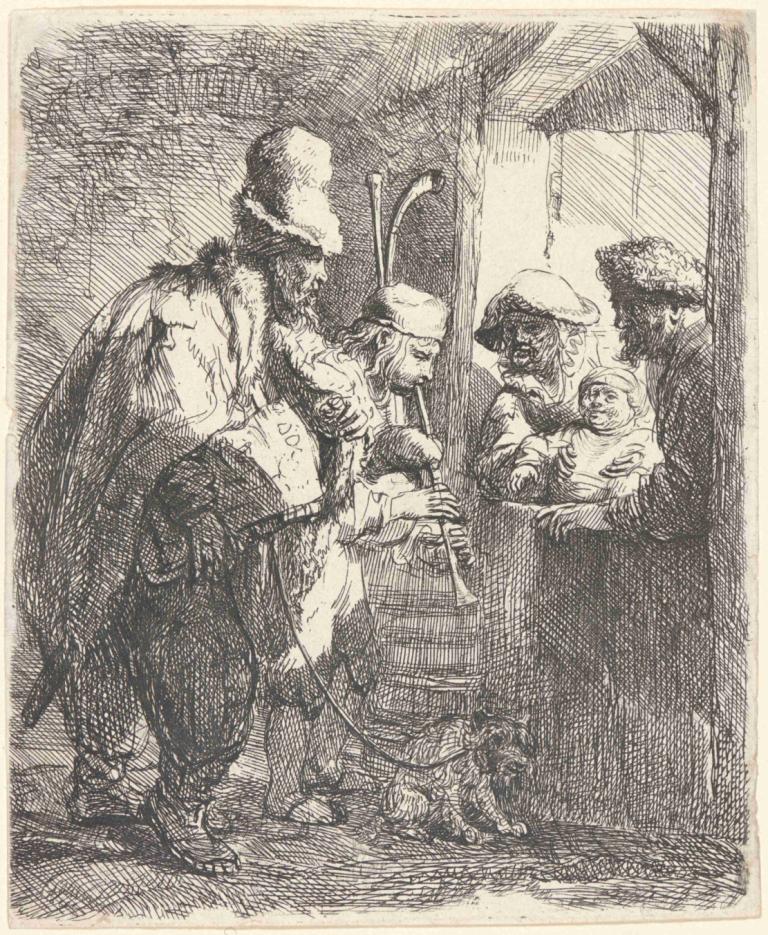 The Strolling Musicians,De ambulerande musikerna,Rembrandt van Rijn,Kopparplåt Etsning,Kopparplåt Etsning