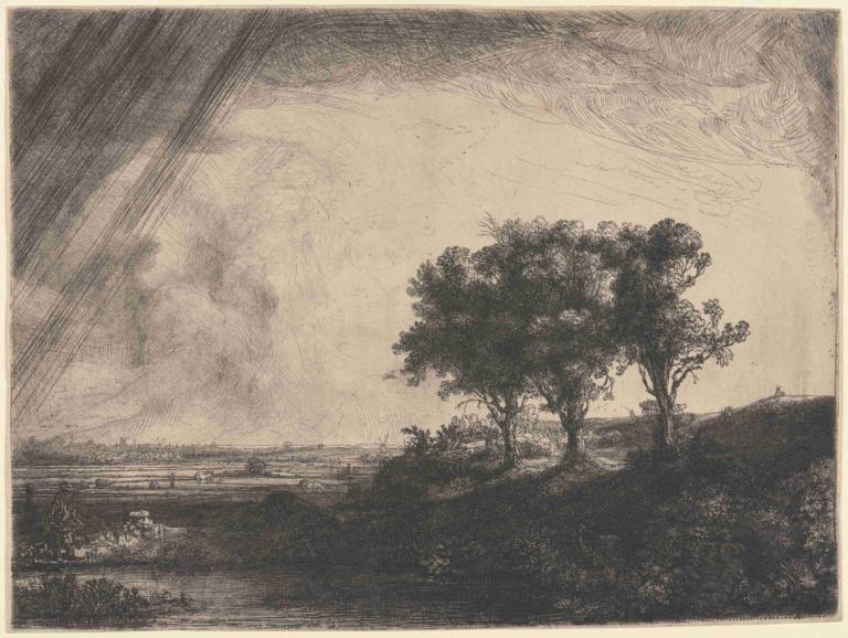 The Three Trees,Die drei Bäume,Rembrandt van Rijn,Kupferstich,Kupferstich, keine Menschen, Baum, einfarbig