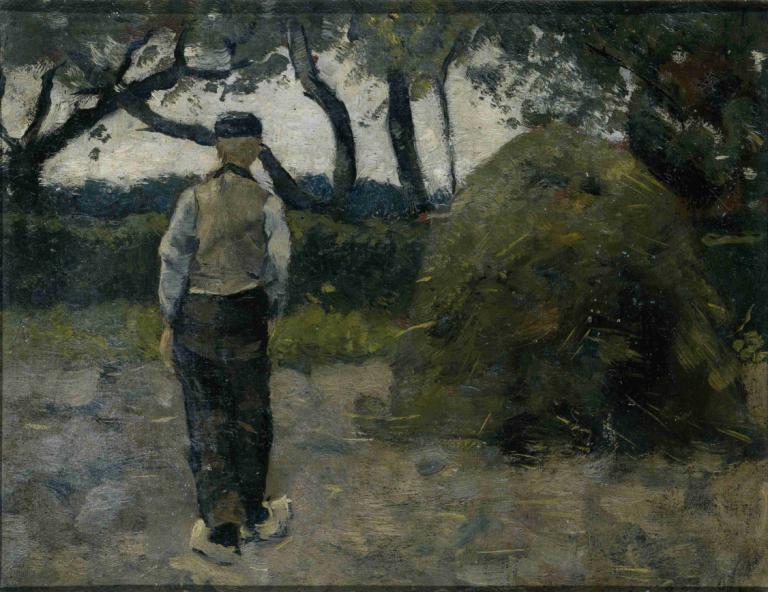 A Farmer standing near a Hay-Stack,Un contadino in piedi vicino a un mucchio di fieno