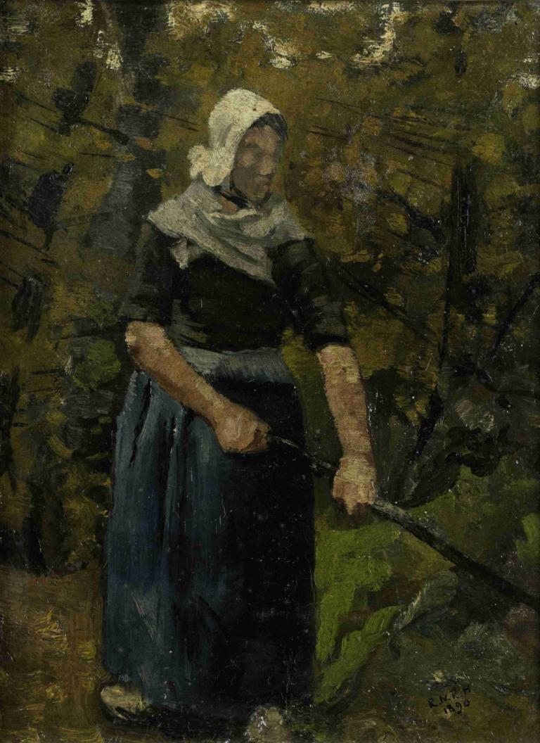 A Peasant Woman with a Stick,Richard Nicolaüs Roland Holst,Illustration,Illustration, solo, holding, weapon