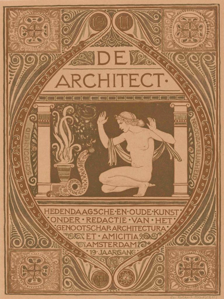 Omslagontwerp voor; De Architect, 1911,Oblikovanje naslovnice za: The Architect, 1911