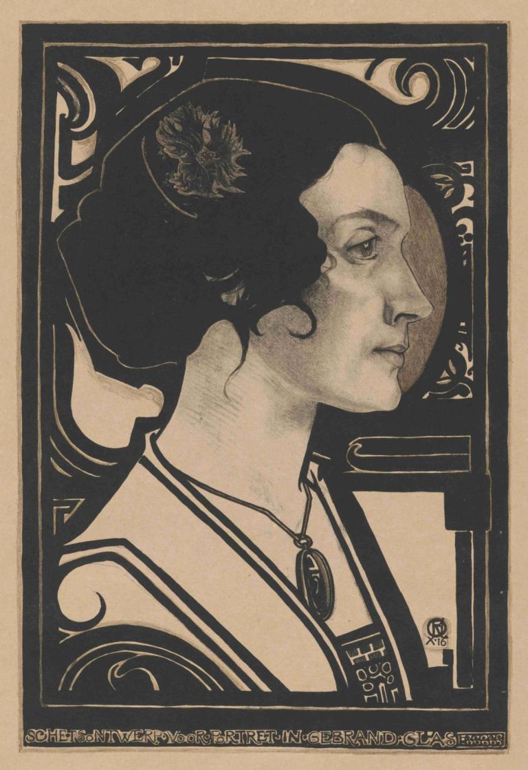 Portret van een onbekende vrouw,Portret de femeie necunoscută,Richard Nicolaüs Roland Holst,Ilustrație