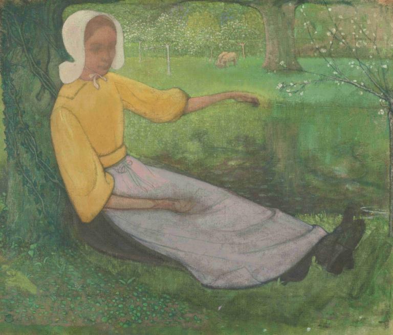 Woman of Huizen sitting under a Tree,Wanita Huizen duduk di bawah Pohon,Richard Nicolaüs Roland Holst