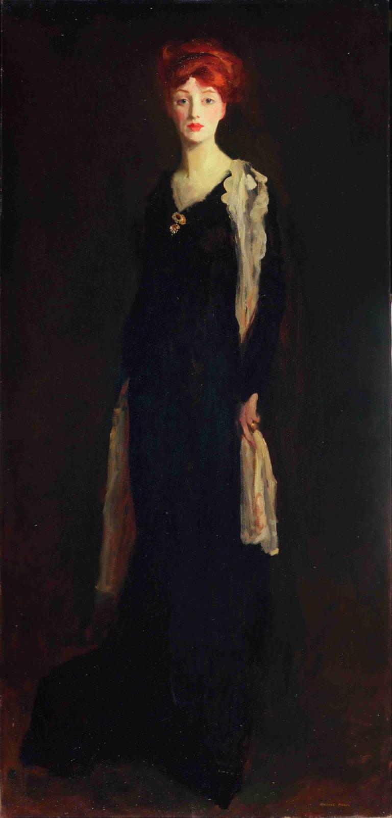 Lady in Black with Spanish Scarf [O in Black with a Scarf],Robert Henri,Oil Painting,Oil Painting, 1girl