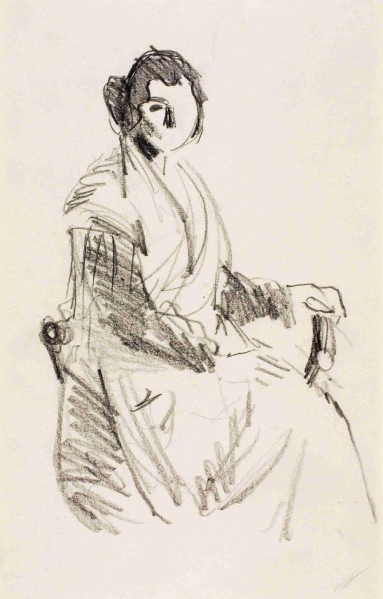 Seated Woman,Sedeča ženska,Robert Henri,Skica,Skica, 1 dekle, solo, enobarvno, skica, sedenje