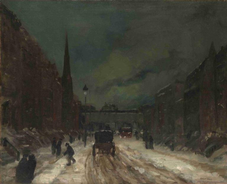 Street Scene with Snow (57th Street, NYC.),Straatbeeld met sneeuw (57th Street, NYC.),Robert Henri,Olieverf