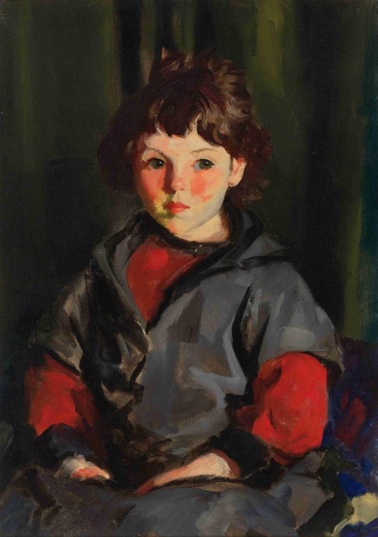 Untitled [Alanna],Zonder titel [Alanna],Robert Henri,Olieverf,Olieverf, solo, bruin haar, 1meisje, kort haar