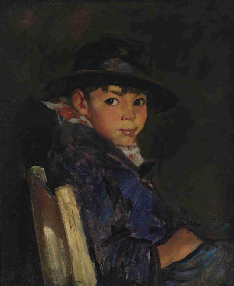 Young Sport (Francisco),Jonge Sport (Francisco),Robert Henri,Olieverf,Olieverf, solo, hoed, mannelijke focus