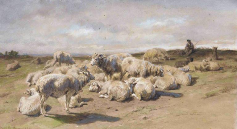 A Shepherd Resting With His Flock,Pasterz odpoczywający ze swoją trzodą,Rosa Bonheur,Różowy bonheur