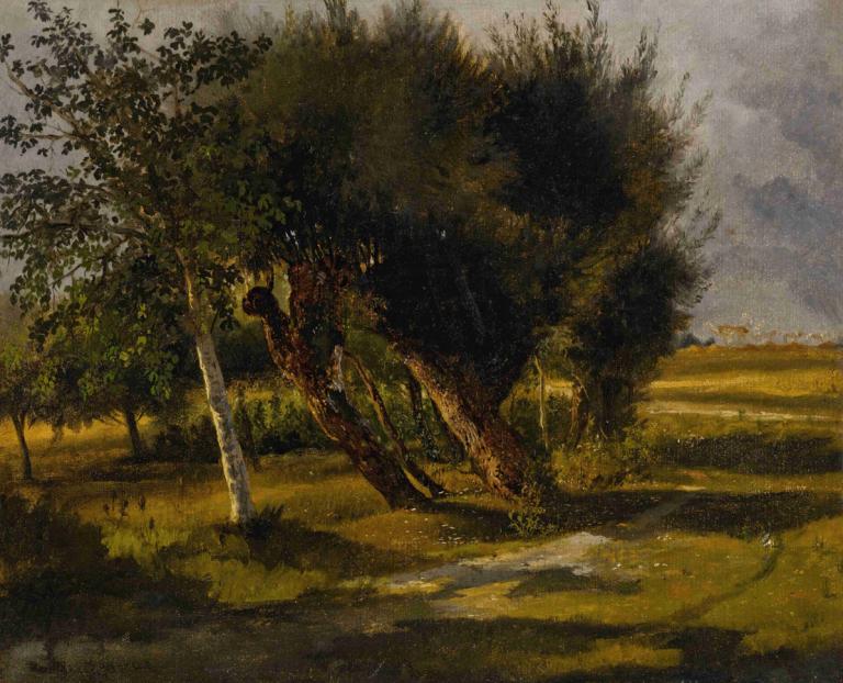 Bouquets D’Arbres Dans La Prairie,Rosa Bonheur,Oil Painting,Oil Painting, no humans, tree, outdoors, scenery