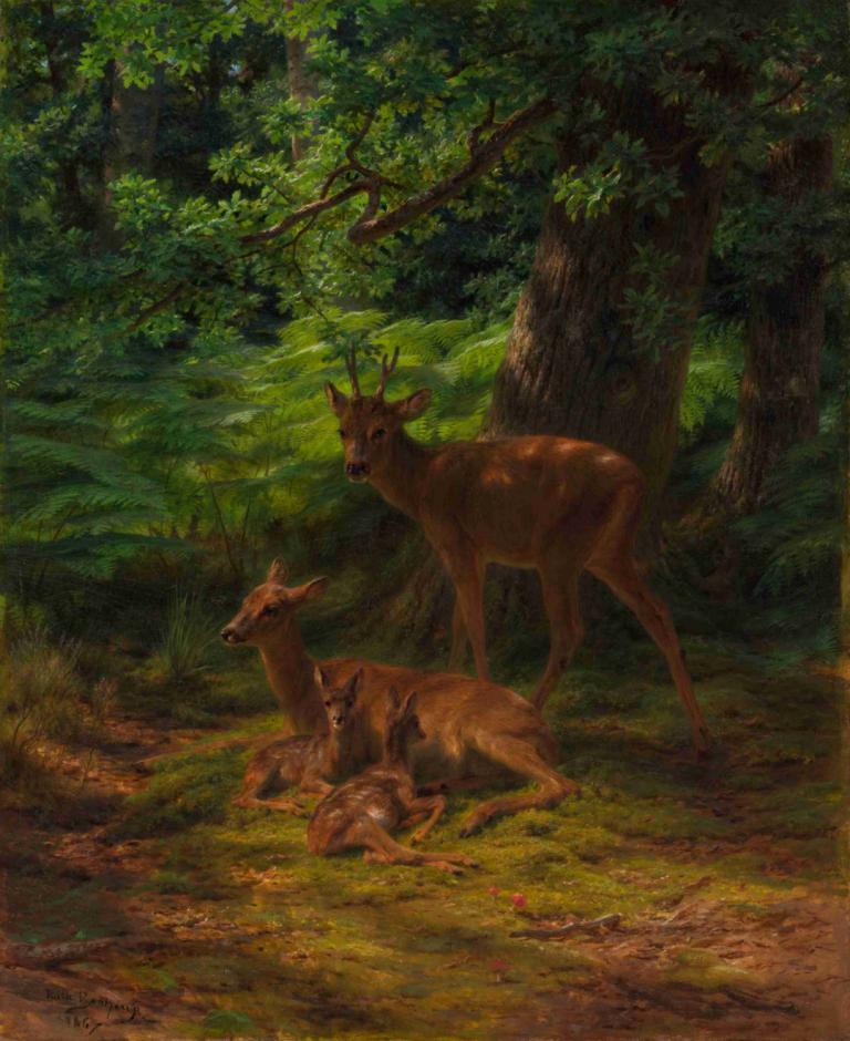 Deer in Repose,Олень в покое,Rosa Bonheur,Розовый бонхер,Картина Маслом,Картина Маслом, олень, природа