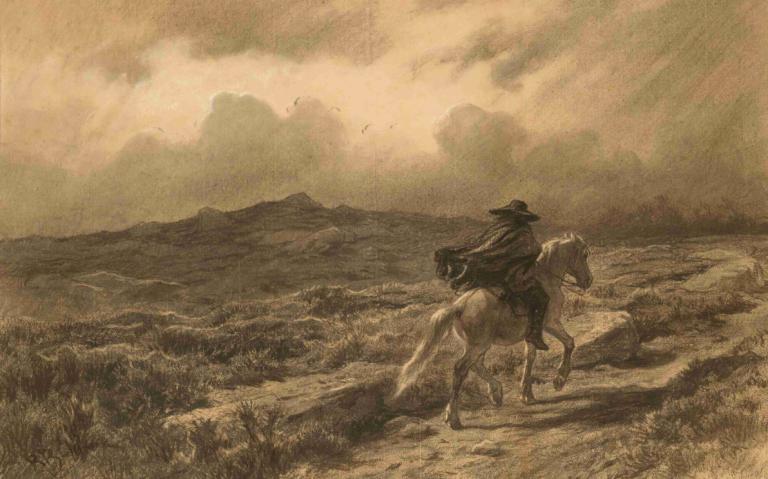 Horse and rider on the Scottish highlands [The approaching storm]