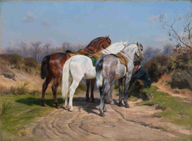 Relay Hunting,Rosa Bonheur,Oil Painting,Oil Painting, horse, outdoors, traditional media, painting (medium)