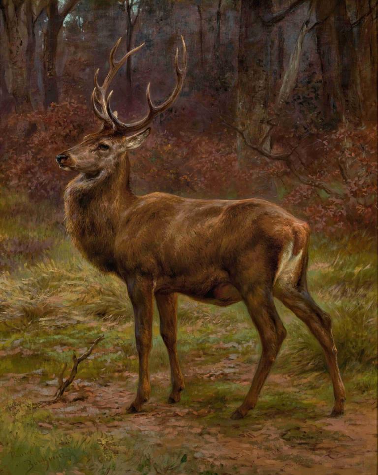 Stag In An Autumn Landscape,Cerb într-un peisaj de toamnă,Rosa Bonheur,Fericire roz,Pictura in ulei