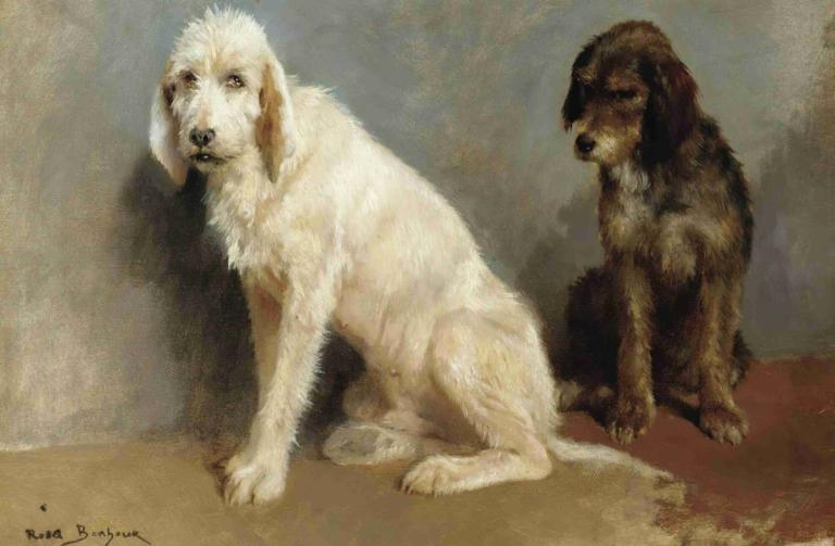 Study Of Two Dogs,Rosa Bonheur,Oil Painting,Oil Painting, no humans, realistic, dog, signature