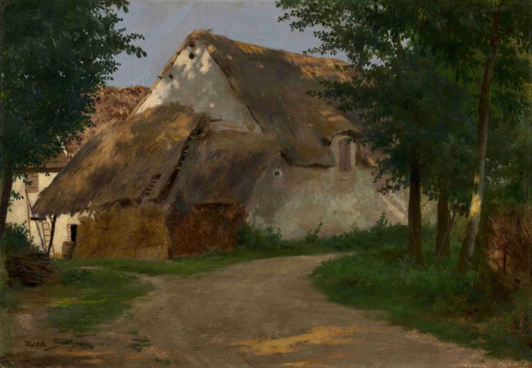 The Farm at the Entrance of the Wood,Rosa Bonheur,Oil Painting,Oil Painting, no humans, outdoors, tree