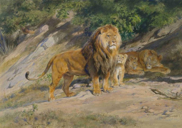 The King Watches,Rosa Bonheur,Oil Painting,Oil Painting, no humans, outdoors, animal, nature