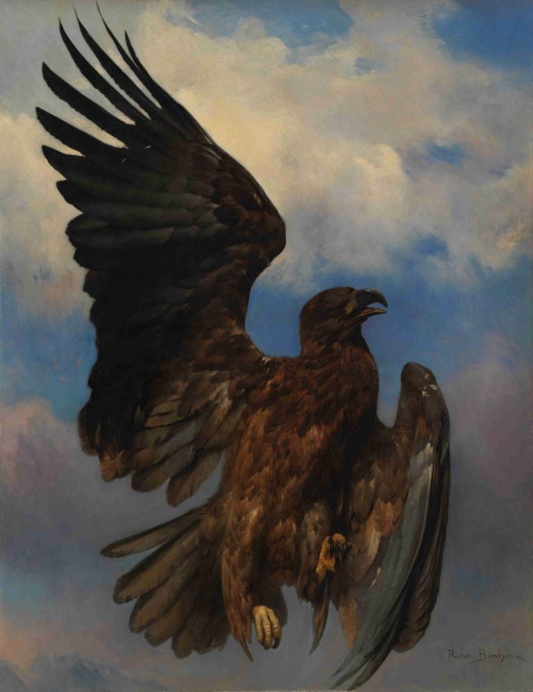 The Wounded Eagle,Rosa Bonheur,Oil Painting,Oil Painting, no humans, cloud, sky, bird, flying, animal focus