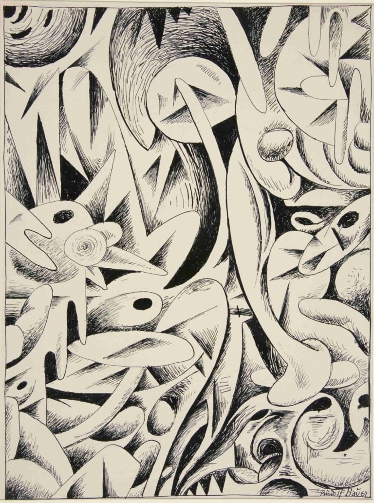 Untitled (Abstract Forms),Brez naslova (abstraktne oblike),Rudolf Bauer,Ilustracija,Ilustracija, enobarvno