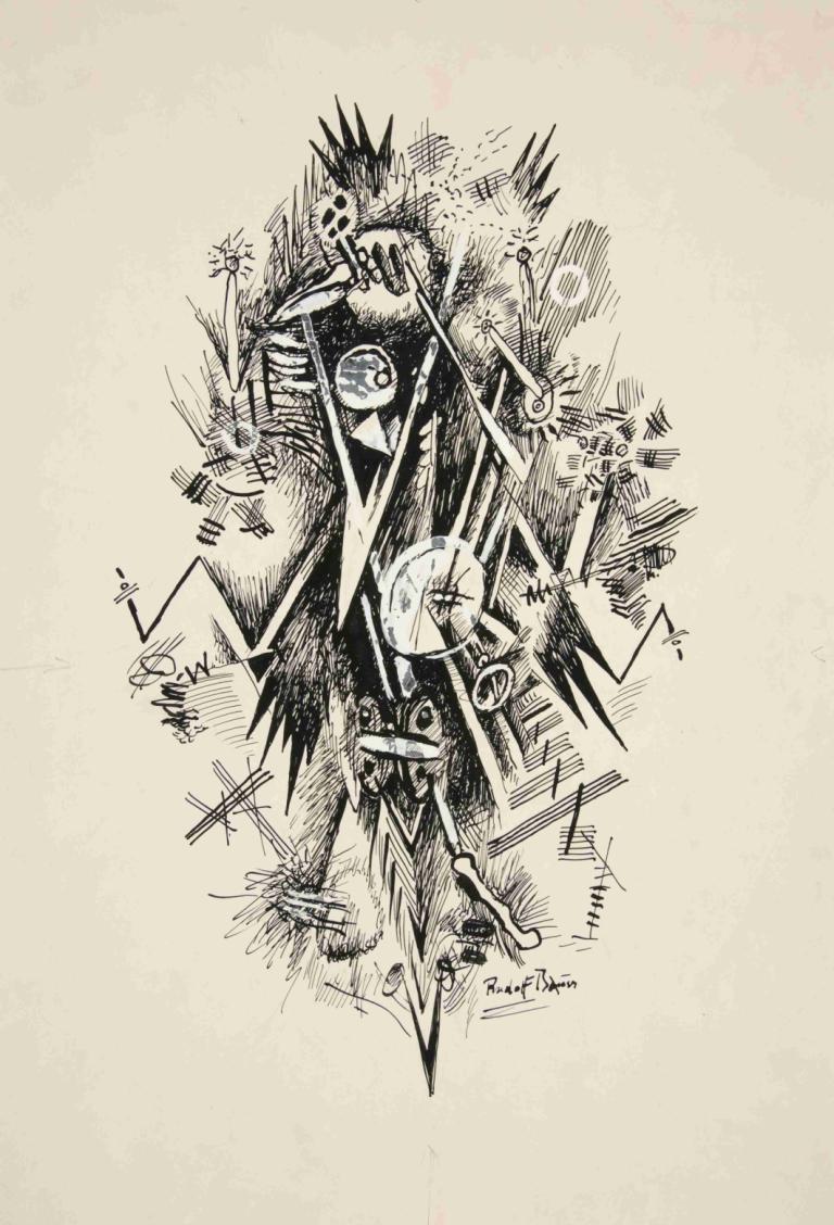 Untitled (Abstract Forms),Bez názvu (Abstraktní formuláře),Rudolf Bauer,Ilustrace,Ilustrace, zbraň, černobílý