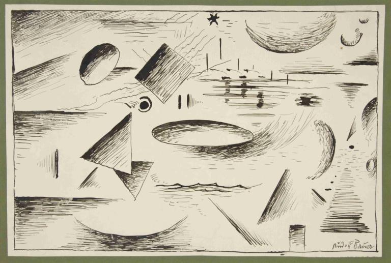 Untitled (Abstract Forms),Tanpa judul (Bentuk Abstrak),Rudolf Bauer,Ilustrasi,Ilustrasi, satu warna