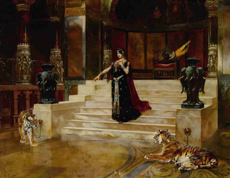 Salomé and the tigers,Salomé și tigrii,Rudolf Ernst,Pictura in ulei,Pictura in ulei, parodie artistică