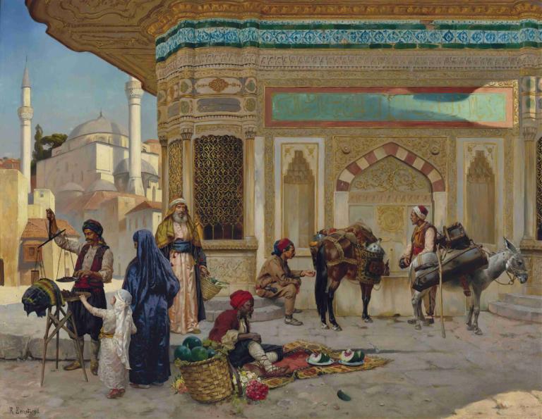 The Fountain Of Ahmed III, Istanbul,Fântâna lui Ahmed al III-lea, Istanbul,Rudolf Ernst,Pictura in ulei