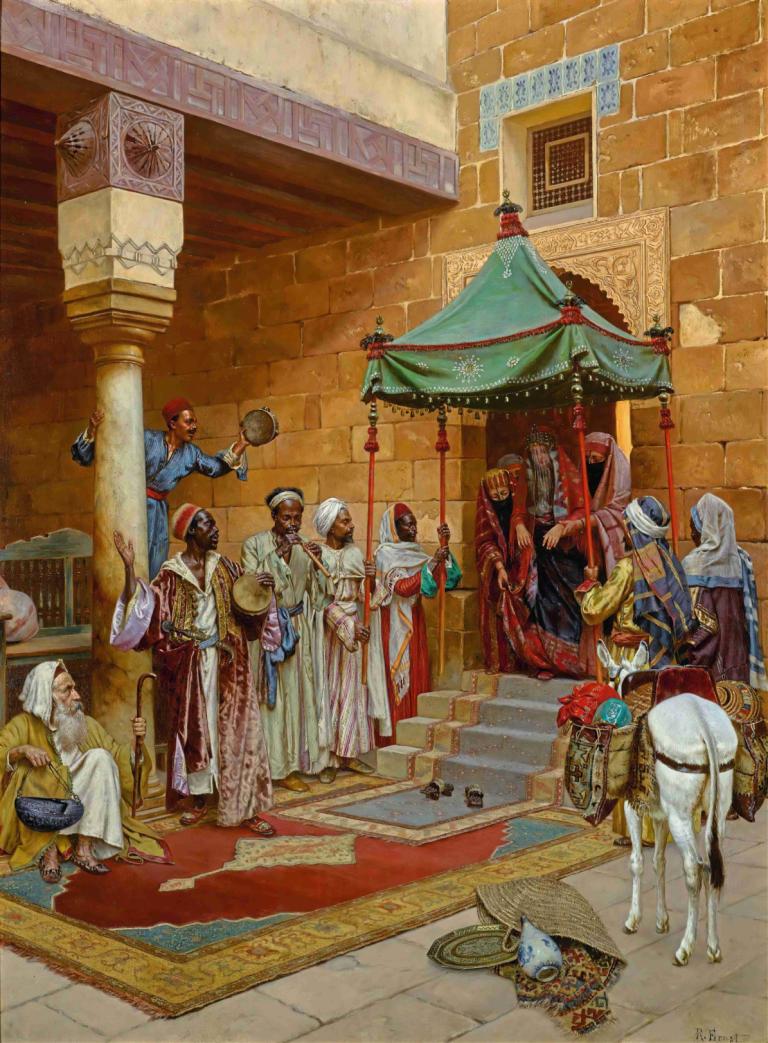 The New Bride,Den Nye Brud,Rudolf Ernst,Oliemaleri,Oliemaleri, flere drenge, kappe, 6+ drenge, flere piger