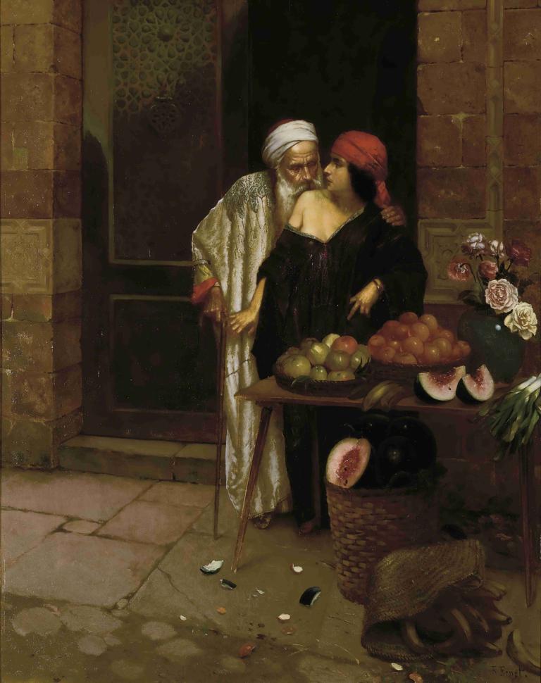 The Orange Seller,Den orange sælger,Rudolf Ernst,Oliemaleri,Oliemaleri, kunstparodi, gammel, flere drenge