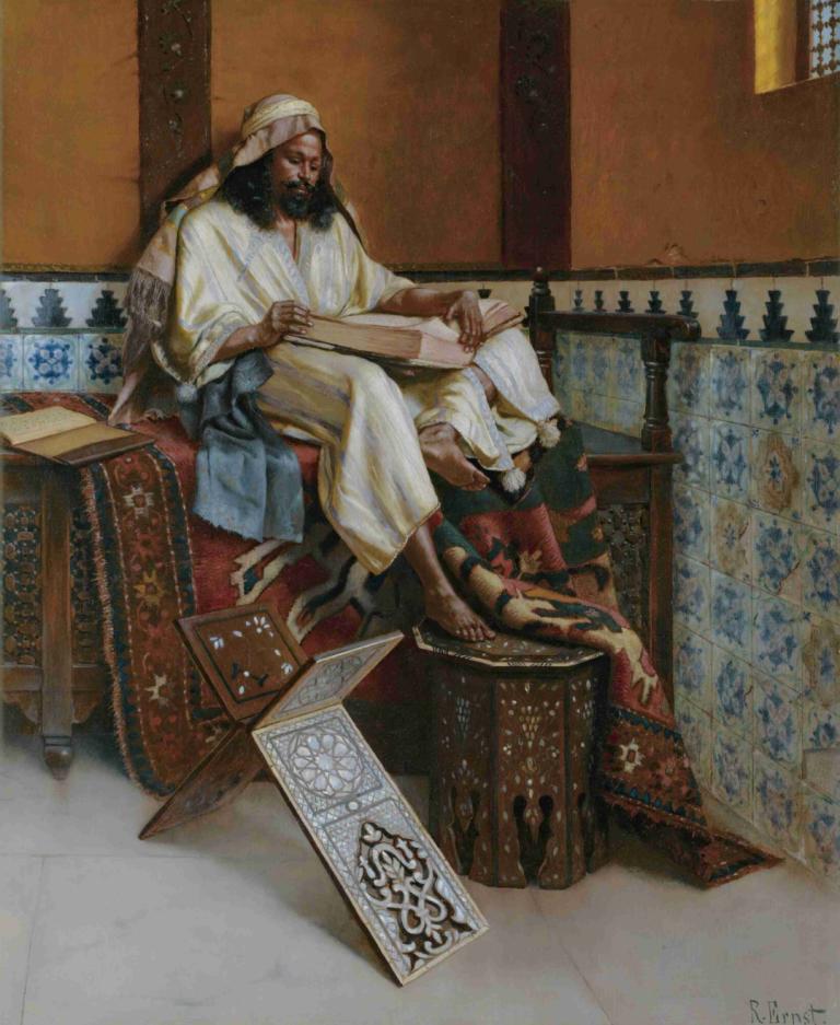 The Scholar,Forskaren,Rudolf Ernst,Oljemålning,Oljemålning, konstparodi, 1 pojke, manligt fokus, Sammanträde