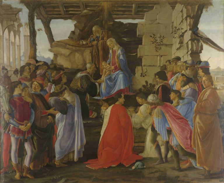 Adoration of the Magi,Sandro Botticelli,Oil Painting,Oil Painting, fine art parody, multiple boys, standing