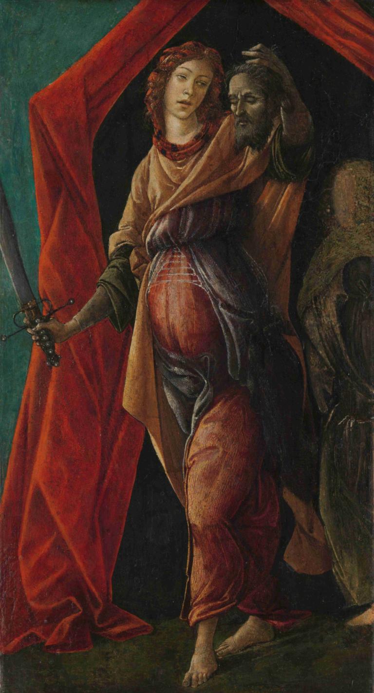 Judith with the Head of Holofernes,朱迪思與Holofernes的頭像,Sandro Botticelli,桑德羅·波提切利,油畫,油畫, 1個女孩, 武器, 劍, 赤腳, 盾